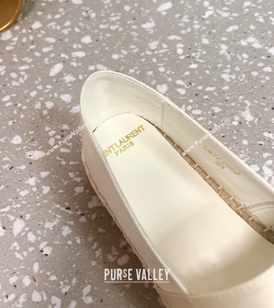 Saint Laurent Satin Espadrilles Flat with Gold-Tone Round Logo White 2025 (JD-250424083)