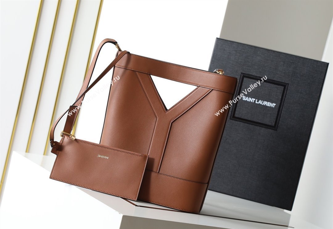 Saint Laurent Y Small Bucket Bag in Leather Brown 2025 808224 (YY-250520043)