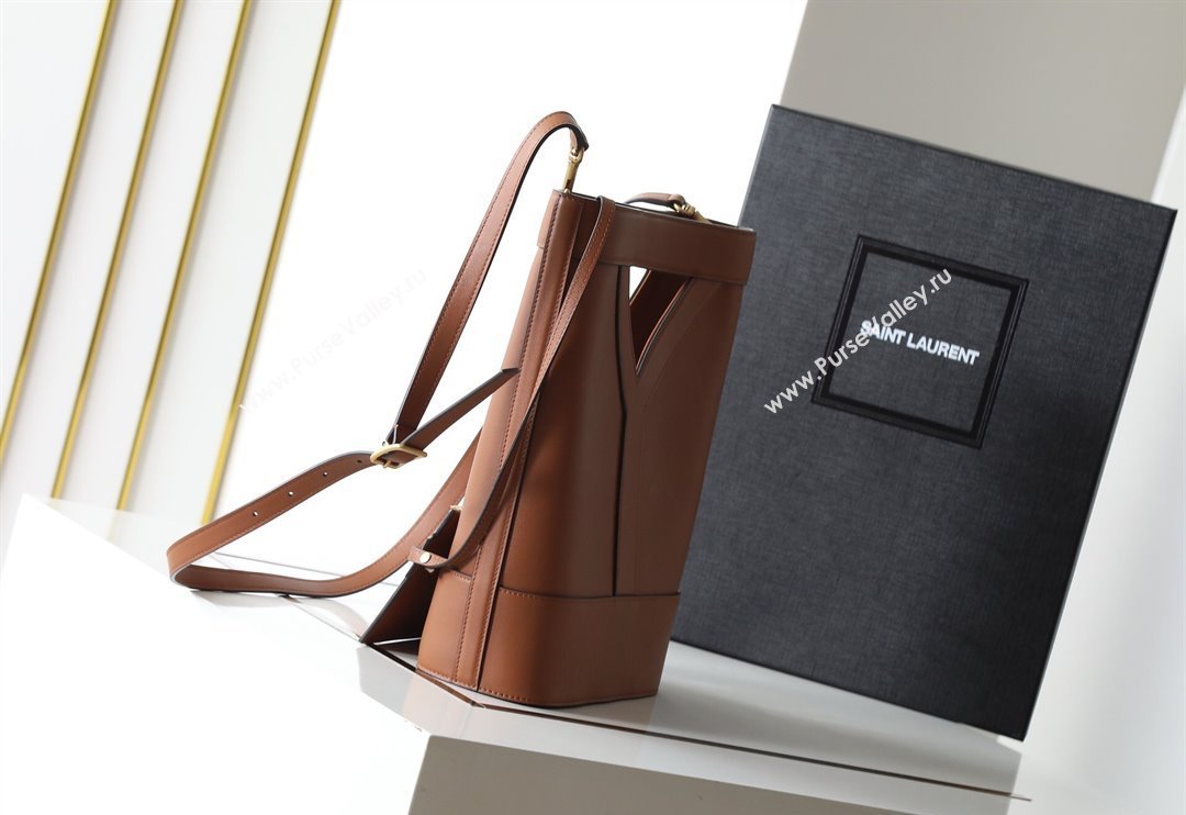 Saint Laurent Y Small Bucket Bag in Leather Brown 2025 808224 (YY-250520043)