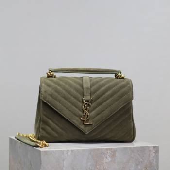 Saint Laurent Medium Monogram College Bag in Suede 392737 Green 2025 (YY-250520055)