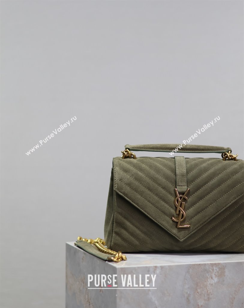 Saint Laurent Medium Monogram College Bag in Suede 392737 Green 2025 (YY-250520055)