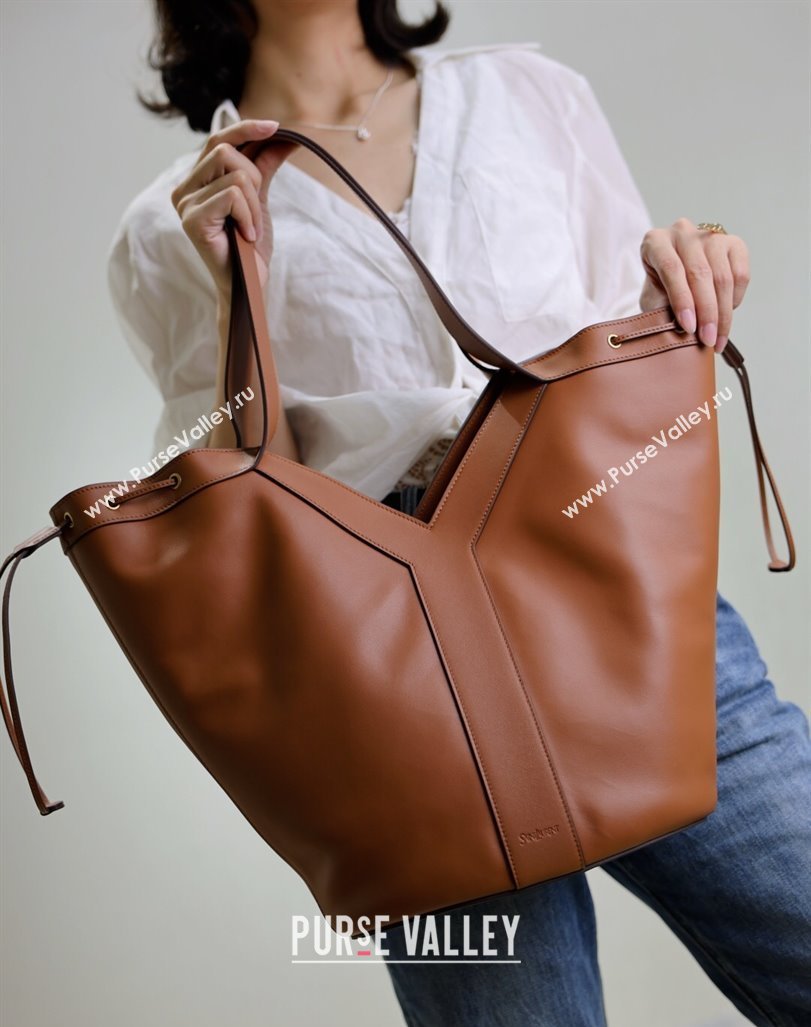 Saint Laurent Y Large Hobo Bag in Leather Brown 2025 833160 (YY-250520040)