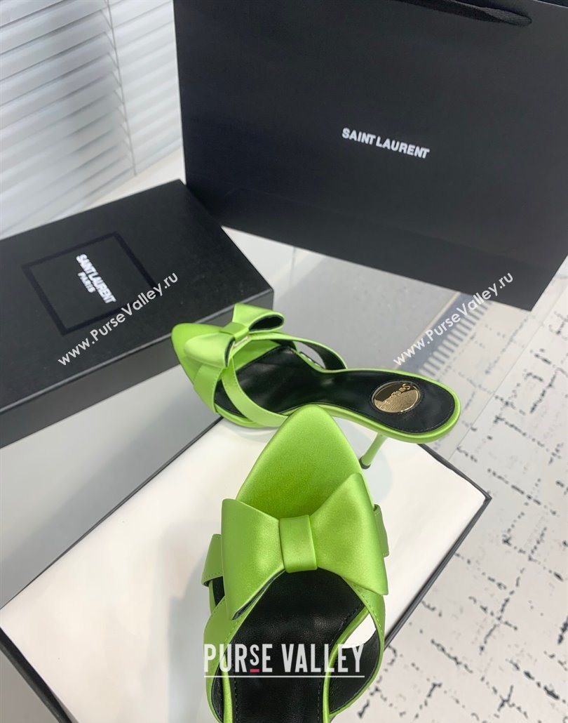 Saint Laurent Silk High Heel Slides Sandal 10.5cm with Bow Green 2025 YSL060402 (KER-250604082)