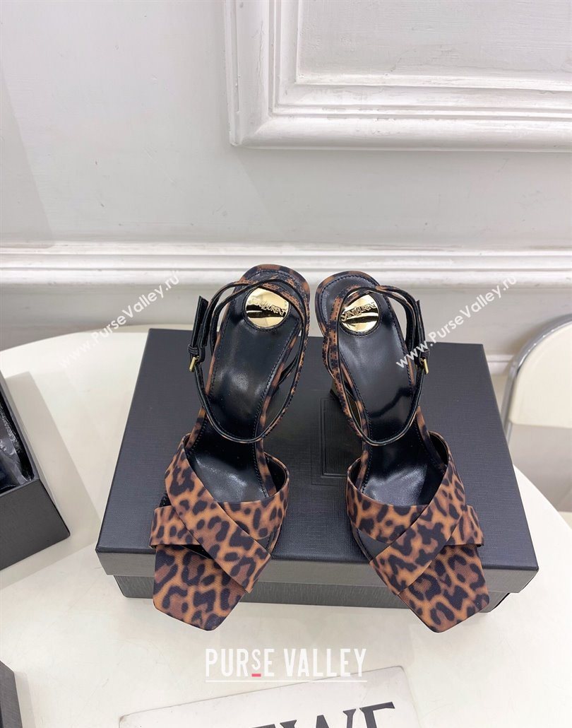 Saint Laurent Lucienne Printed Fabric Wedge Sandals 10.5cm Brown 2025 8302879 (KER-250604084)