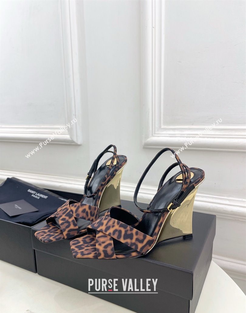 Saint Laurent Lucienne Printed Fabric Wedge Sandals 10.5cm Brown 2025 8302879 (KER-250604084)