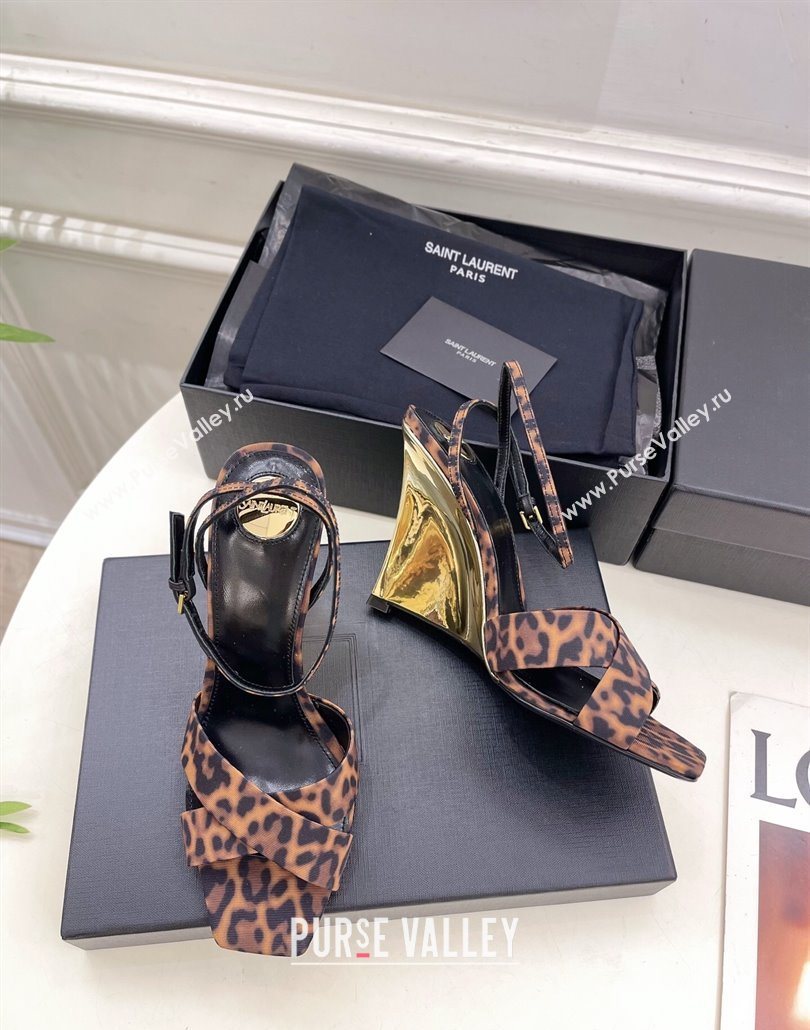 Saint Laurent Lucienne Printed Fabric Wedge Sandals 10.5cm Brown 2025 8302879 (KER-250604084)