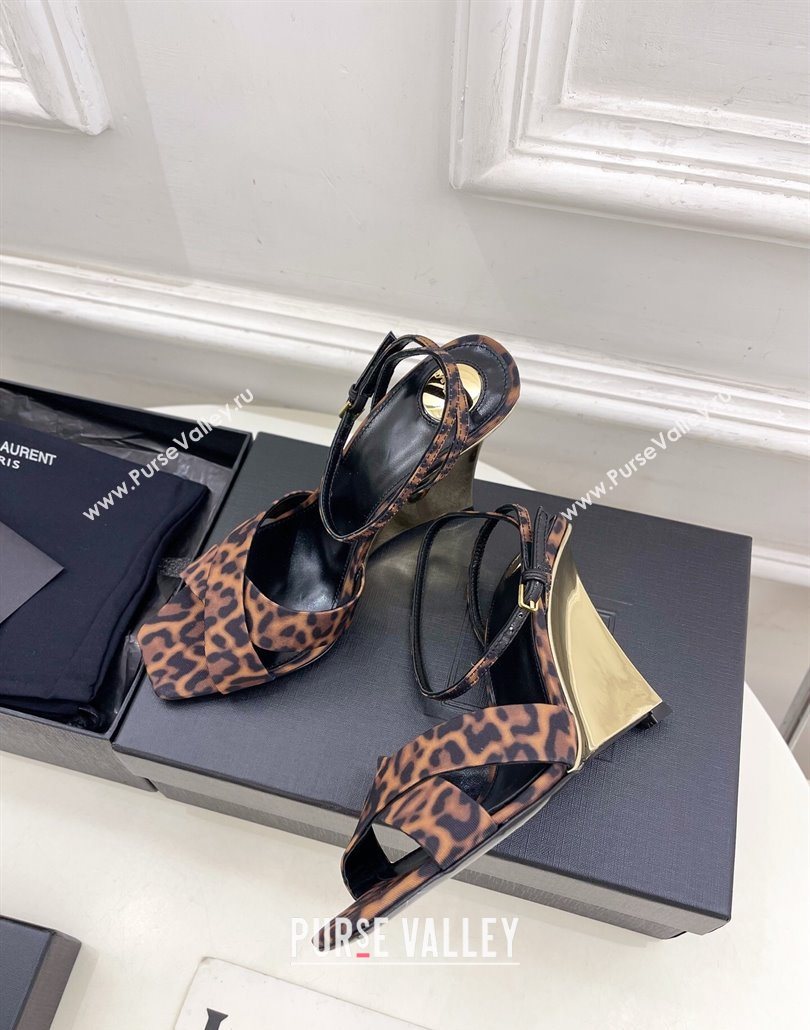 Saint Laurent Lucienne Printed Fabric Wedge Sandals 10.5cm Brown 2025 8302879 (KER-250604084)