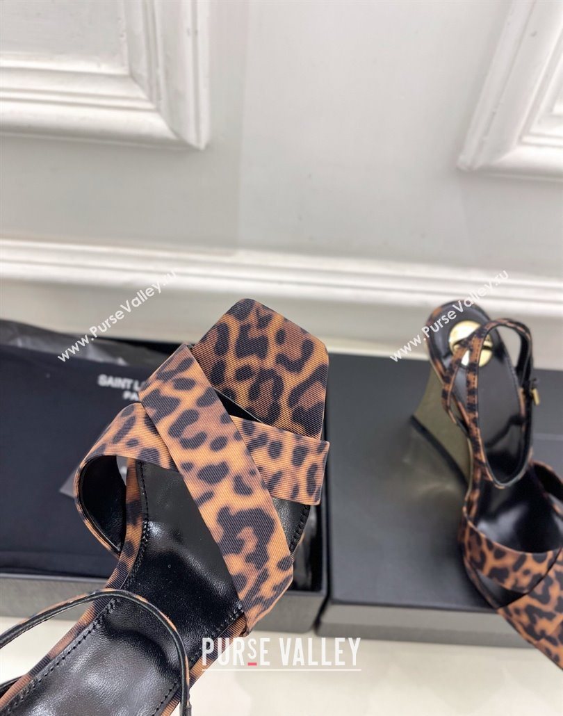 Saint Laurent Lucienne Printed Fabric Wedge Sandals 10.5cm Brown 2025 8302879 (KER-250604084)