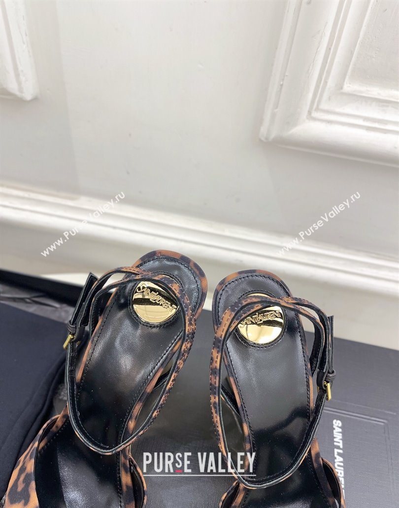 Saint Laurent Lucienne Printed Fabric Wedge Sandals 10.5cm Brown 2025 8302879 (KER-250604084)