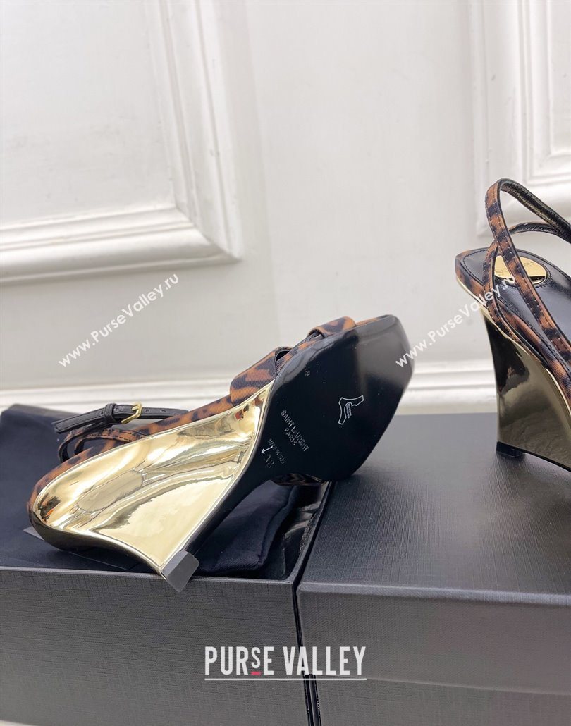 Saint Laurent Lucienne Printed Fabric Wedge Sandals 10.5cm Brown 2025 8302879 (KER-250604084)