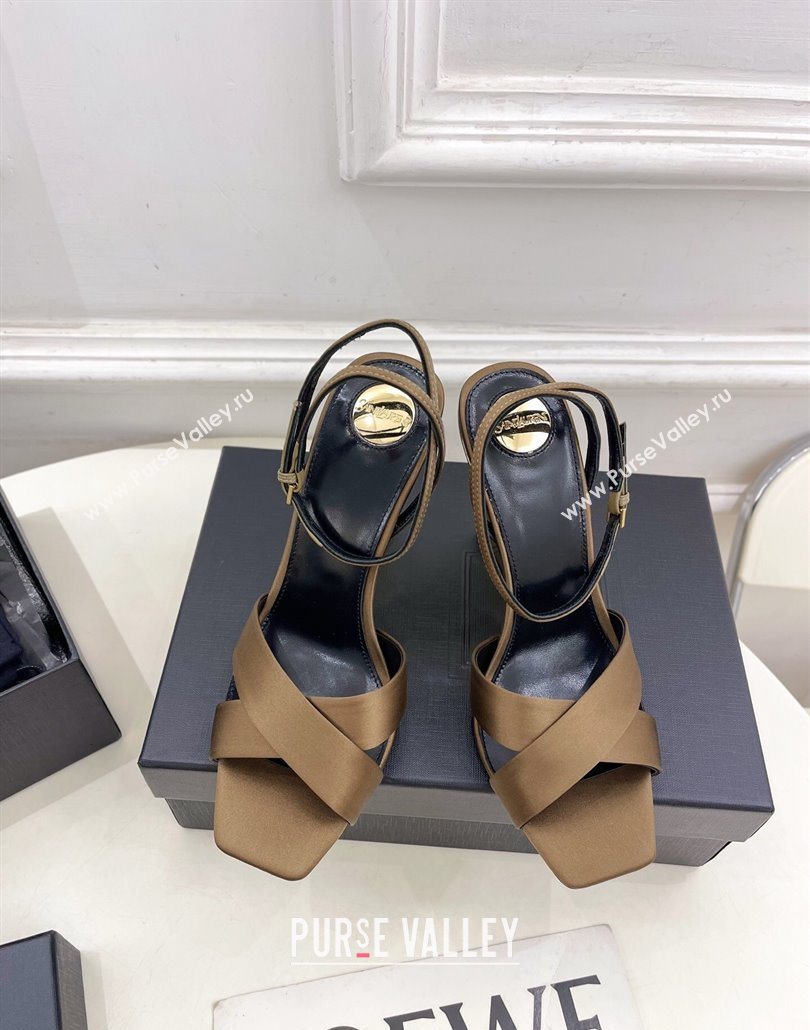 Saint Laurent Lucienne Silk Wedge Sandals 10.5cm Khaki 2025 8302879 (KER-250604085)