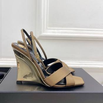 Saint Laurent Lucienne Silk Wedge Sandals 10.5cm Khaki 2025 8302879 (KER-250604085)