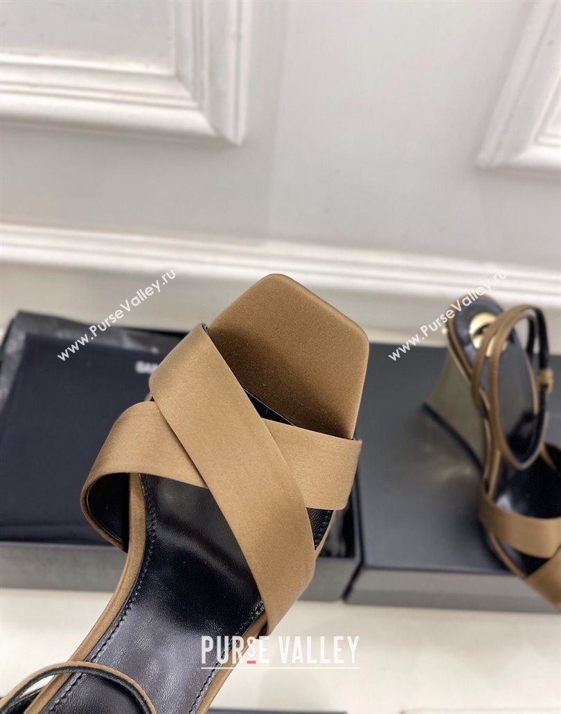 Saint Laurent Lucienne Silk Wedge Sandals 10.5cm Khaki 2025 8302879 (KER-250604085)