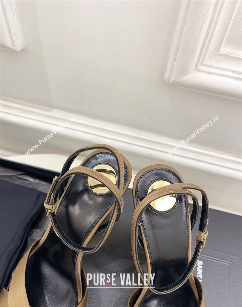 Saint Laurent Lucienne Silk Wedge Sandals 10.5cm Khaki 2025 8302879 (KER-250604085)