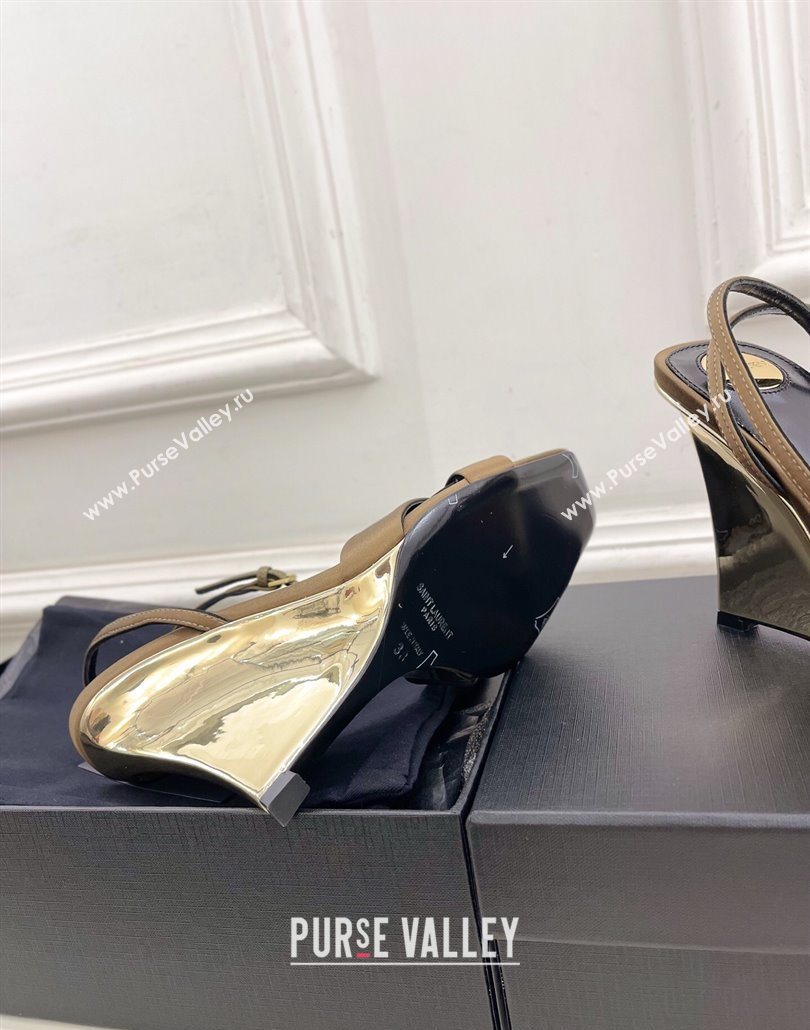 Saint Laurent Lucienne Silk Wedge Sandals 10.5cm Khaki 2025 8302879 (KER-250604085)