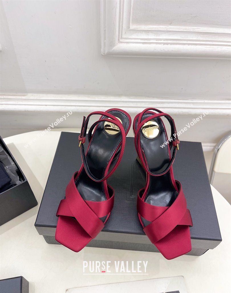 Saint Laurent Lucienne Silk Wedge Sandals 10.5cm Red 2025 8302879 (KER-250604086)