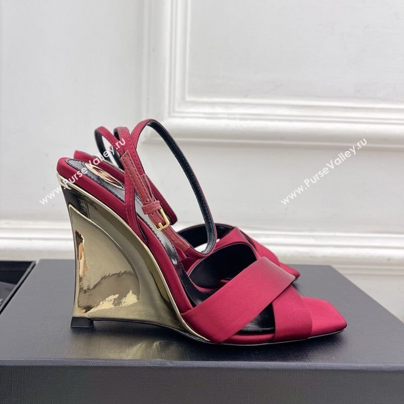 Saint Laurent Lucienne Silk Wedge Sandals 10.5cm Red 2025 8302879 (KER-250604086)