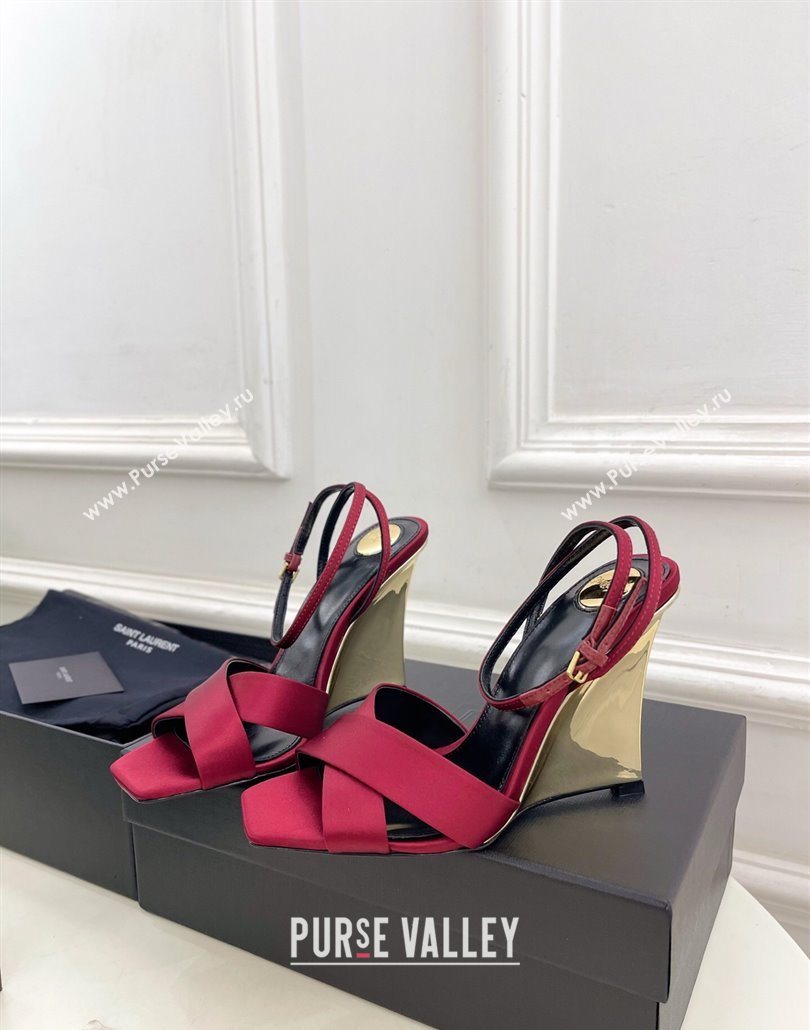 Saint Laurent Lucienne Silk Wedge Sandals 10.5cm Red 2025 8302879 (KER-250604086)