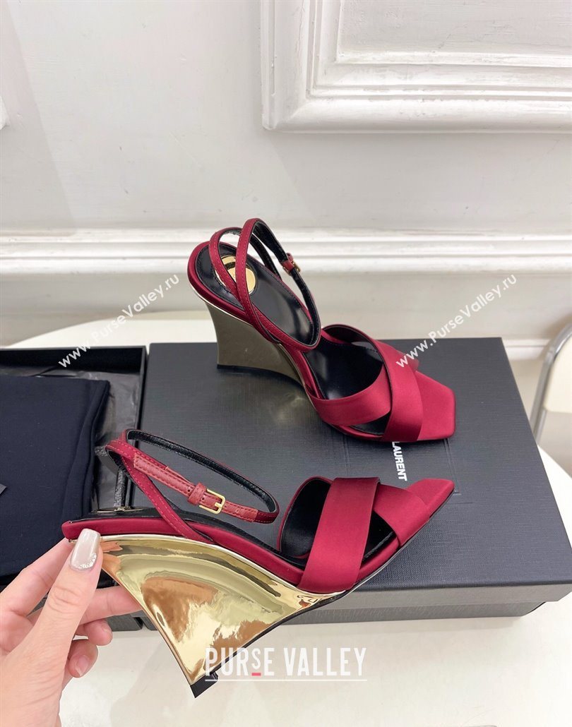 Saint Laurent Lucienne Silk Wedge Sandals 10.5cm Red 2025 8302879 (KER-250604086)