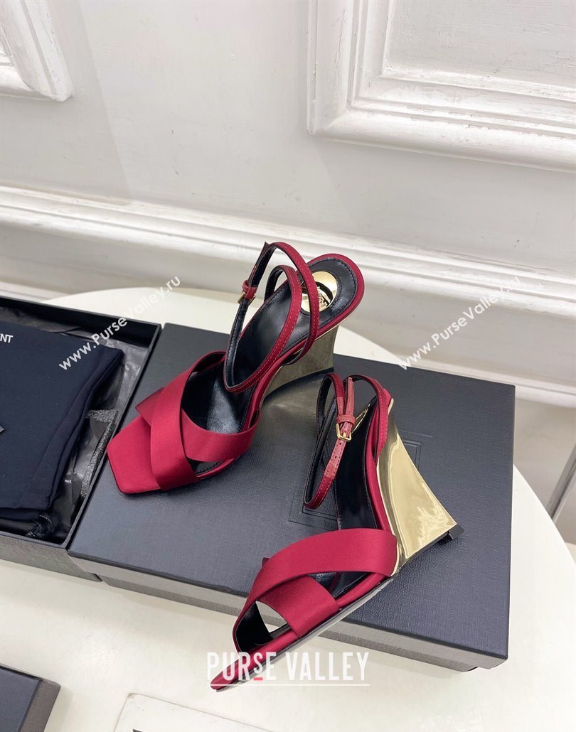 Saint Laurent Lucienne Silk Wedge Sandals 10.5cm Red 2025 8302879 (KER-250604086)