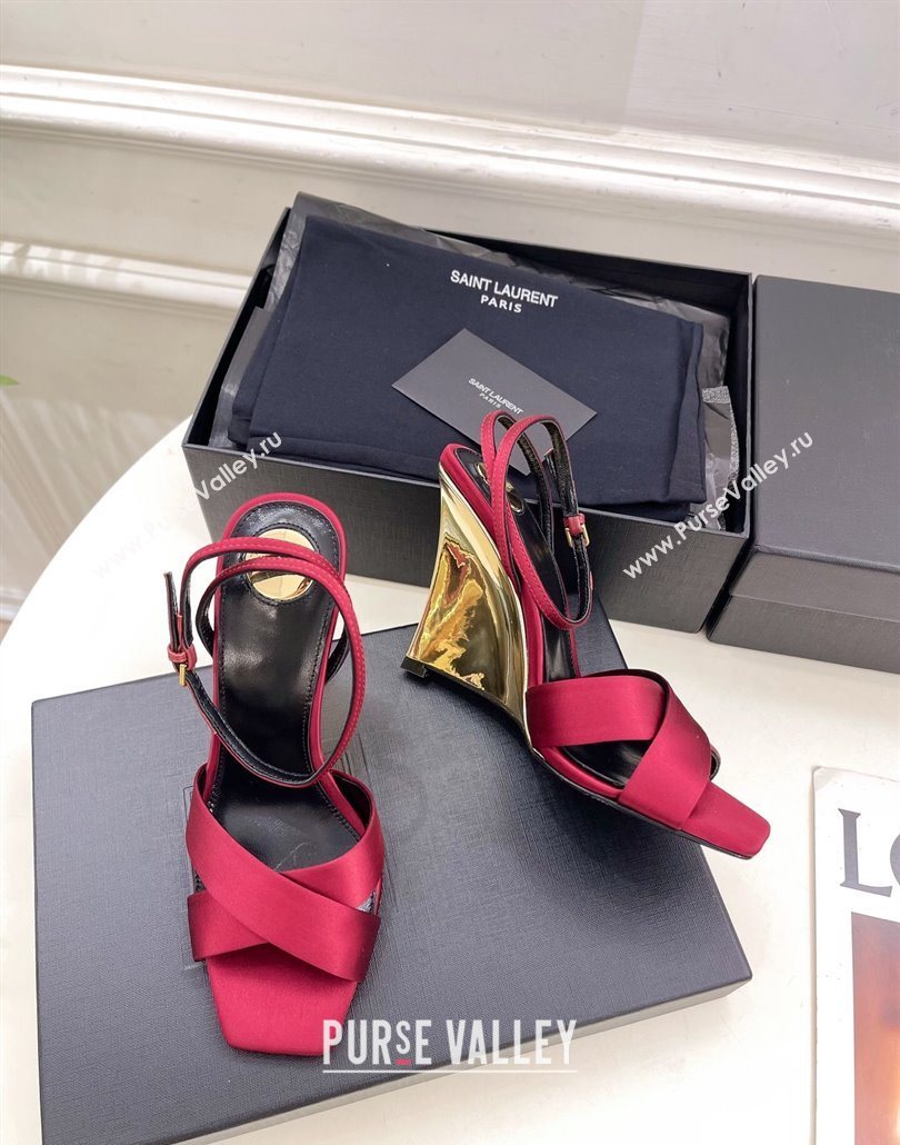 Saint Laurent Lucienne Silk Wedge Sandals 10.5cm Red 2025 8302879 (KER-250604086)