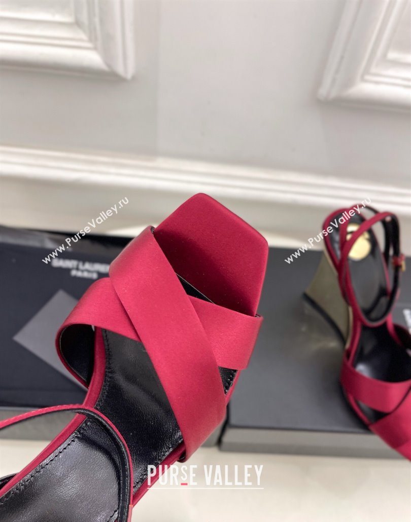 Saint Laurent Lucienne Silk Wedge Sandals 10.5cm Red 2025 8302879 (KER-250604086)