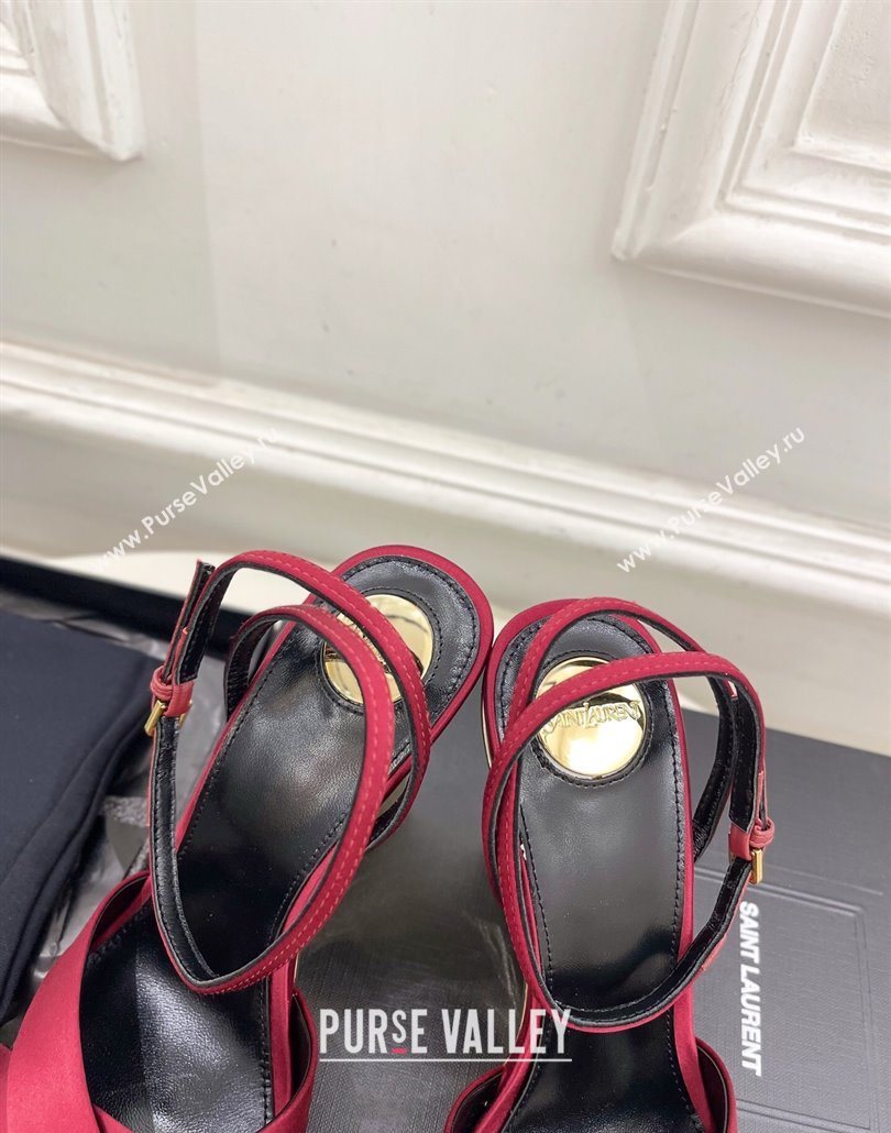 Saint Laurent Lucienne Silk Wedge Sandals 10.5cm Red 2025 8302879 (KER-250604086)