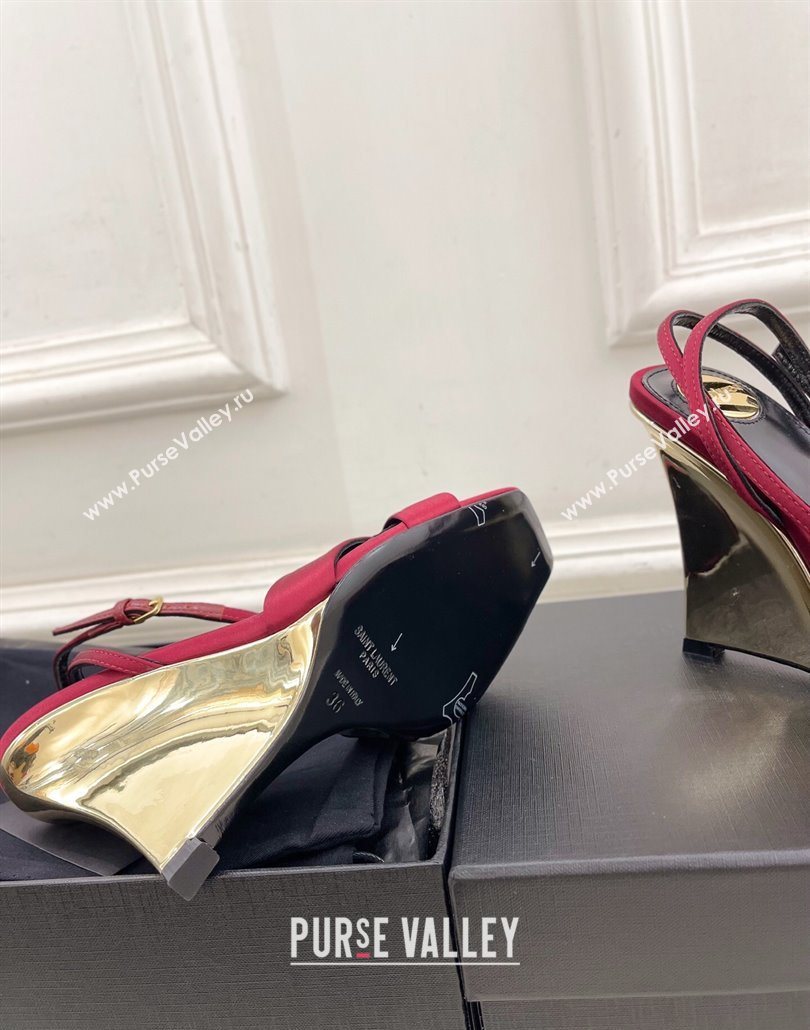 Saint Laurent Lucienne Silk Wedge Sandals 10.5cm Red 2025 8302879 (KER-250604086)