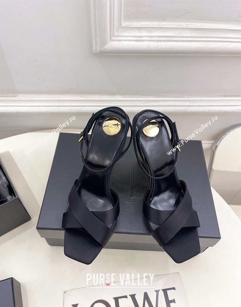 Saint Laurent Lucienne Silk Wedge Sandals 10.5cm Black 2025 8302879 (KER-250604087)