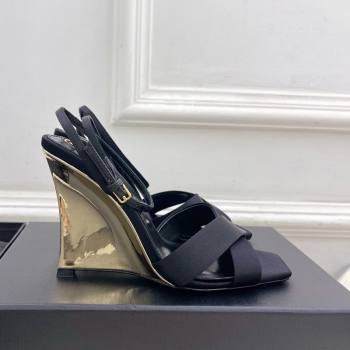 Saint Laurent Lucienne Silk Wedge Sandals 10.5cm Black 2025 8302879 (KER-250604087)