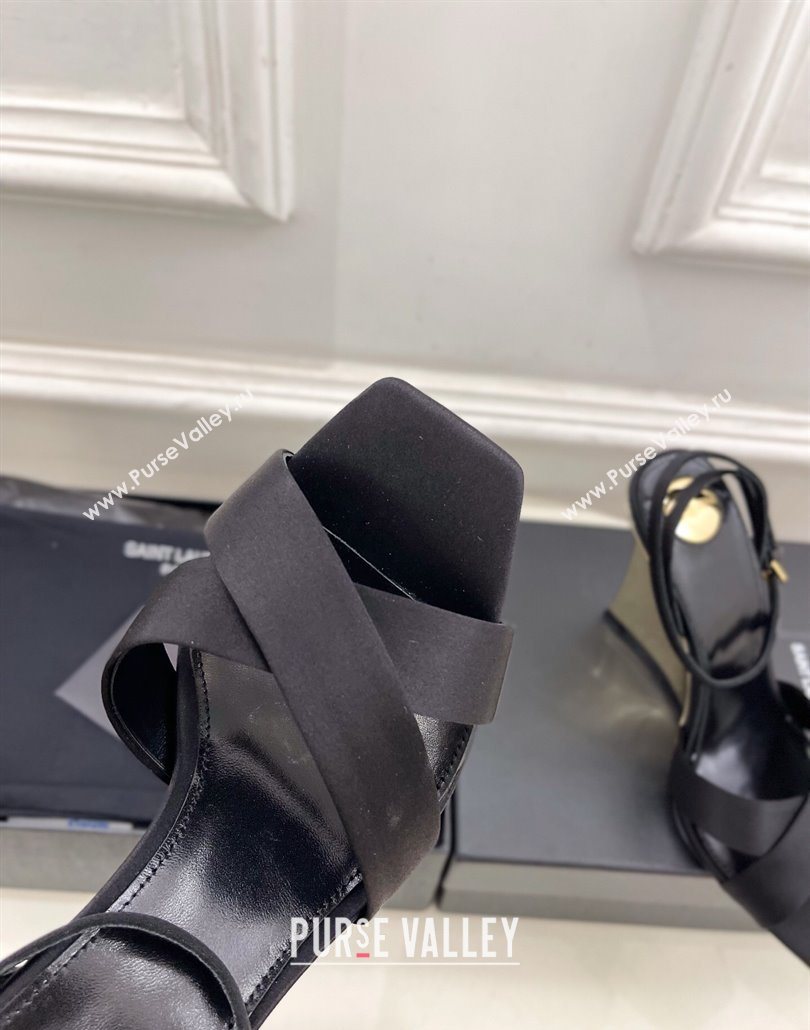 Saint Laurent Lucienne Silk Wedge Sandals 10.5cm Black 2025 8302879 (KER-250604087)
