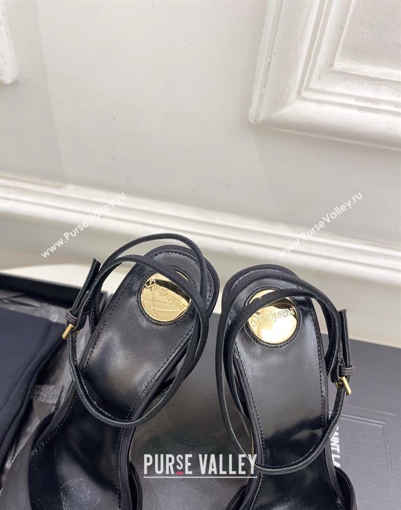 Saint Laurent Lucienne Silk Wedge Sandals 10.5cm Black 2025 8302879 (KER-250604087)