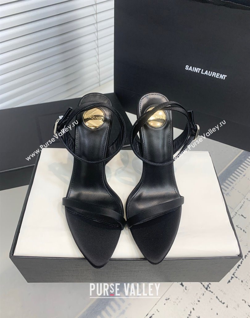 Saint Laurent Silk High Heel Sandals 10.5cm with Ankle Strap Black 2025 YSL060401 (KER-250604074)