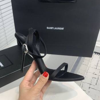 Saint Laurent Silk High Heel Sandals 10.5cm with Ankle Strap Black 2025 YSL060401 (KER-250604074)