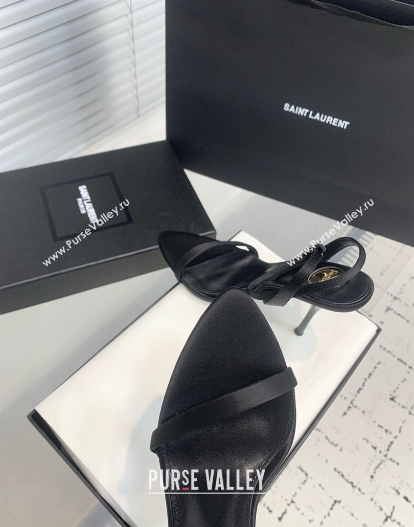Saint Laurent Silk High Heel Sandals 10.5cm with Ankle Strap Black 2025 YSL060401 (KER-250604074)