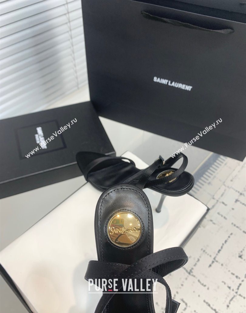 Saint Laurent Silk High Heel Sandals 10.5cm with Ankle Strap Black 2025 YSL060401 (KER-250604074)