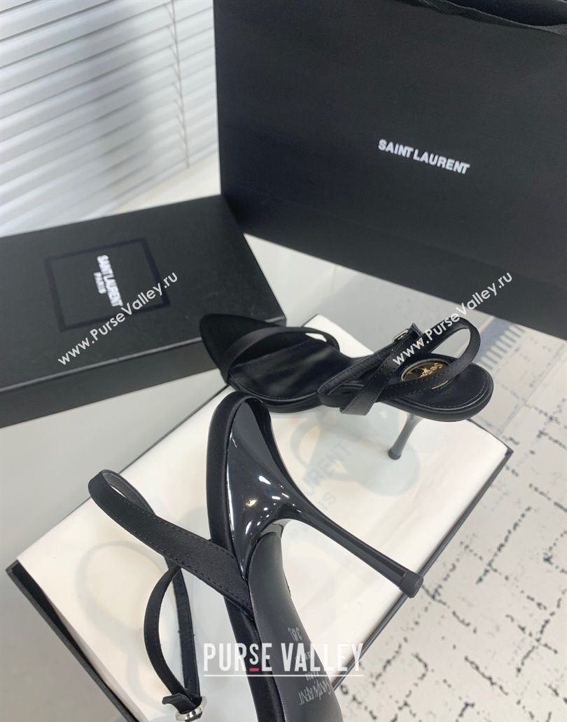 Saint Laurent Silk High Heel Sandals 10.5cm with Ankle Strap Black 2025 YSL060401 (KER-250604074)