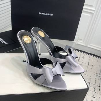 Saint Laurent Silk High Heel Slides Sandal 10.5cm with Bow Grey 2025 YSL060402 (KER-250604080)
