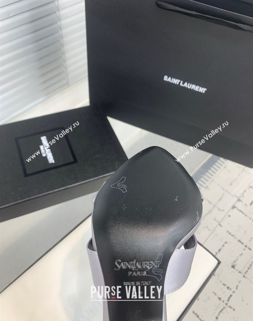 Saint Laurent Silk High Heel Slides Sandal 10.5cm with Bow Grey 2025 YSL060402 (KER-250604080)