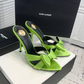 Saint Laurent Silk High Heel Slides Sandal 10.5cm with Bow Green 2025 YSL060402 (KER-250604082)