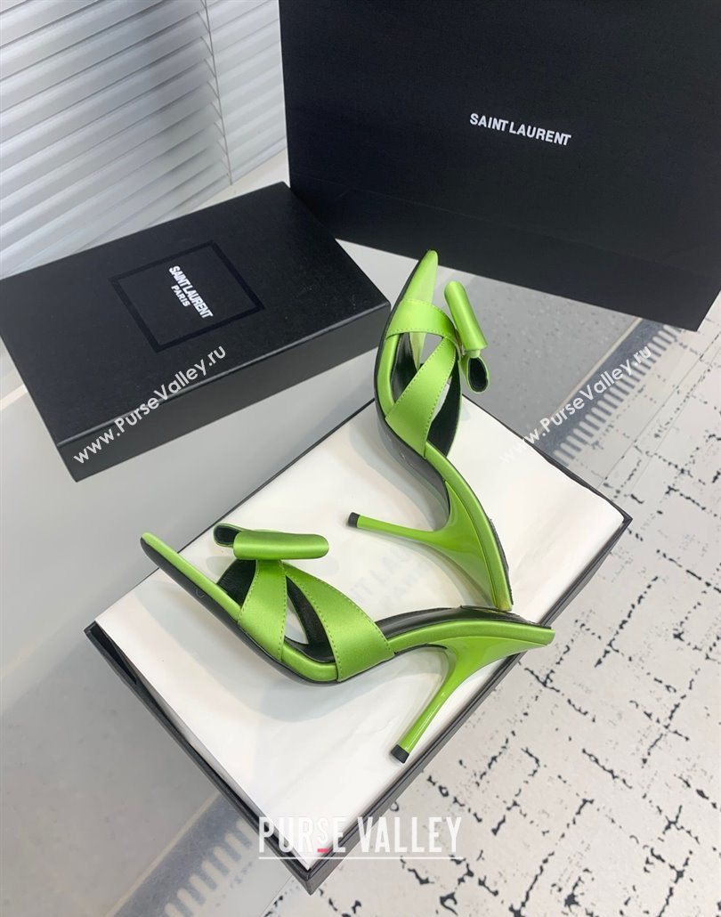 Saint Laurent Silk High Heel Slides Sandal 10.5cm with Bow Green 2025 YSL060402 (KER-250604082)