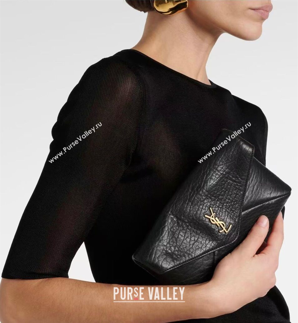 Saint Laurent Cassandre Chain Clutch in Embossed Lambskin Black 2025 819271 (YY-250625099)