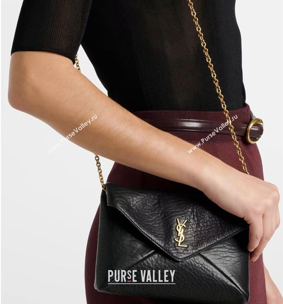 Saint Laurent Cassandre Chain Clutch in Embossed Lambskin Black 2025 819271 (YY-250625099)