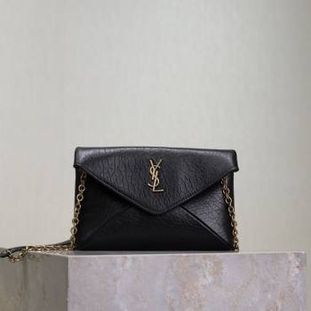 Saint Laurent Cassandre Chain Clutch in Embossed Lambskin Black 2025 819271 (YY-250625099)