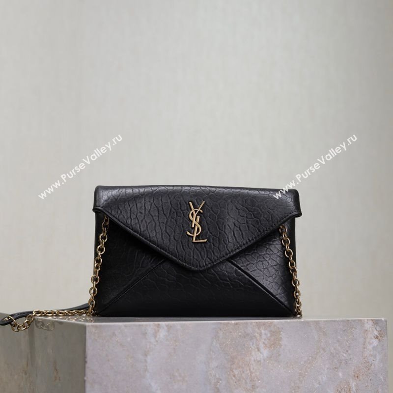 Saint Laurent Cassandre Chain Clutch in Embossed Lambskin Black 2025 819271 (YY-250625099)