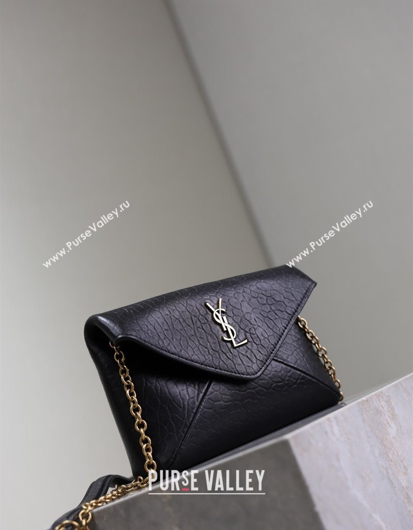 Saint Laurent Cassandre Chain Clutch in Embossed Lambskin Black 2025 819271 (YY-250625099)