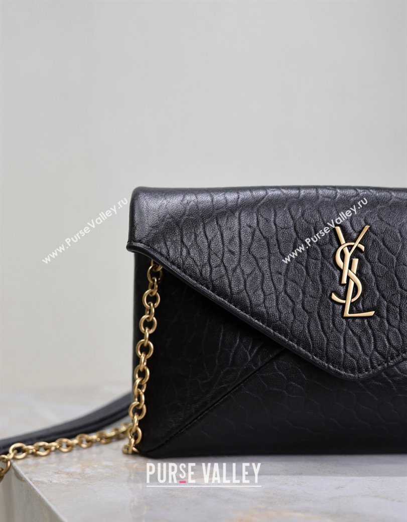 Saint Laurent Cassandre Chain Clutch in Embossed Lambskin Black 2025 819271 (YY-250625099)