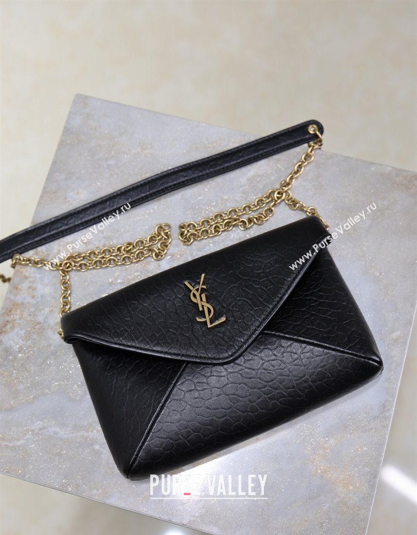 Saint Laurent Cassandre Chain Clutch in Embossed Lambskin Black 2025 819271 (YY-250625099)