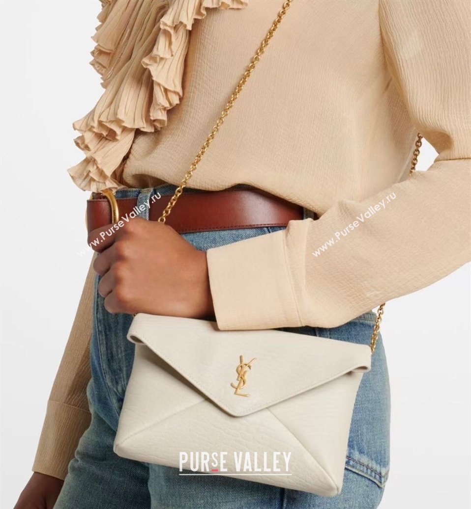 Saint Laurent Cassandre Chain Clutch in Embossed Lambskin White 2025 819271 (YY-250625100)