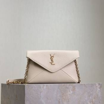 Saint Laurent Cassandre Chain Clutch in Embossed Lambskin White 2025 819271 (YY-250625100)